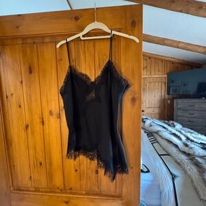 Zara Black Lace Trim Satin Camisole